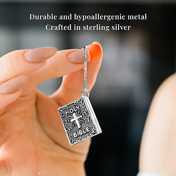 D'Joy Artisan Crafted Sterling Silver Holy Cross Bible Earrings (5.35 Grams) (Del. In 5-7 Days)