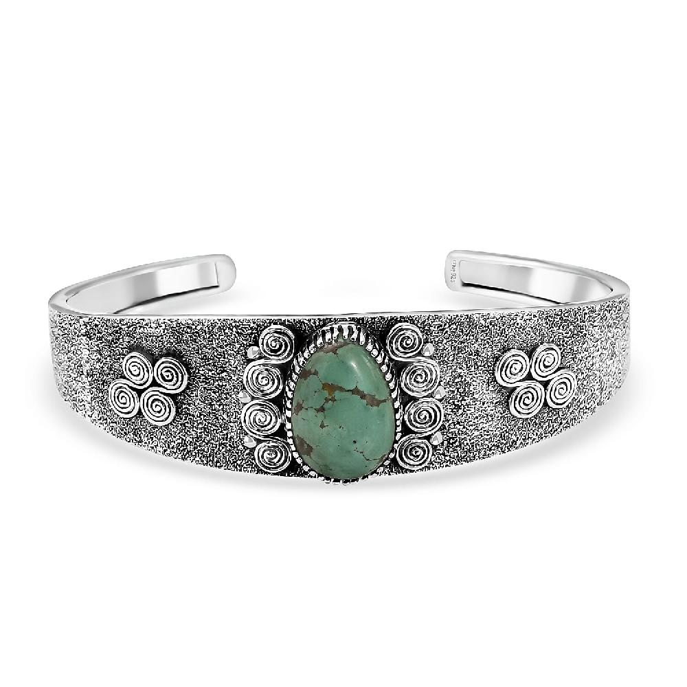 D'Joy Artisan Crafted Tahoe Naveda Turquoise 9.75 ctw Cuff Bracelet in Sterling Silver (7.25 In)