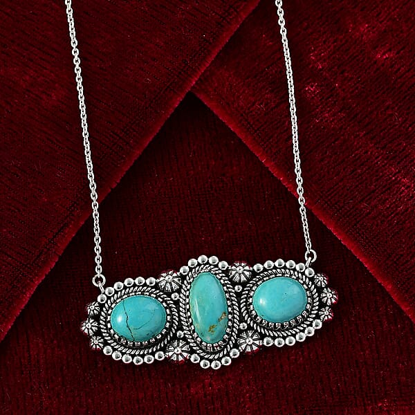 D'Joy Artisan Crafted Tahoe Nevada Turquoise 14.30 Ctw Necklace 18 Inches In Sterling Silver