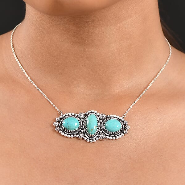 D'Joy Artisan Crafted Tahoe Nevada Turquoise 14.30 Ctw Necklace 18 Inches In Sterling Silver