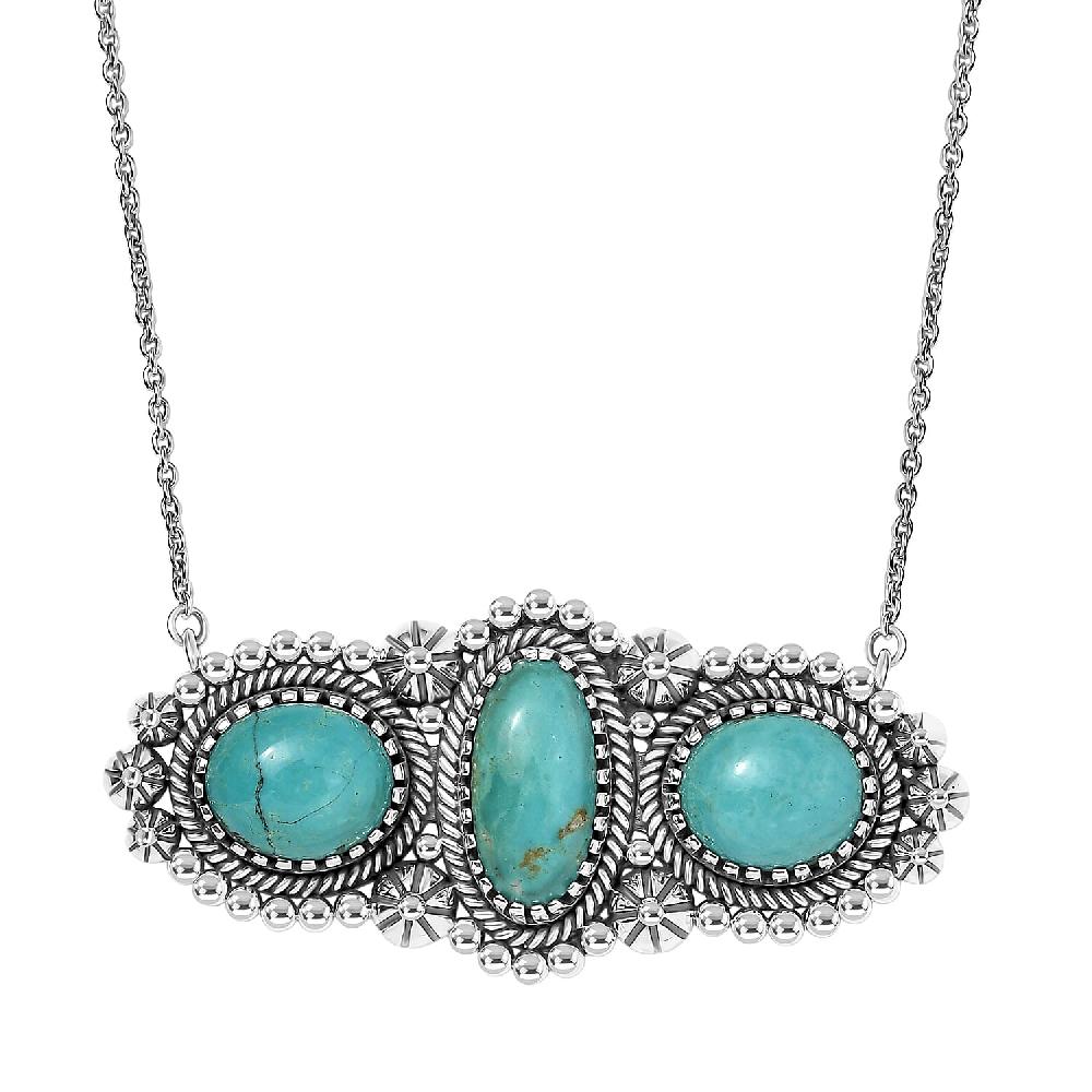 D'Joy Artisan Crafted Tahoe Nevada Turquoise 14.30 ctw Necklace 18 Inches in Sterling Silver