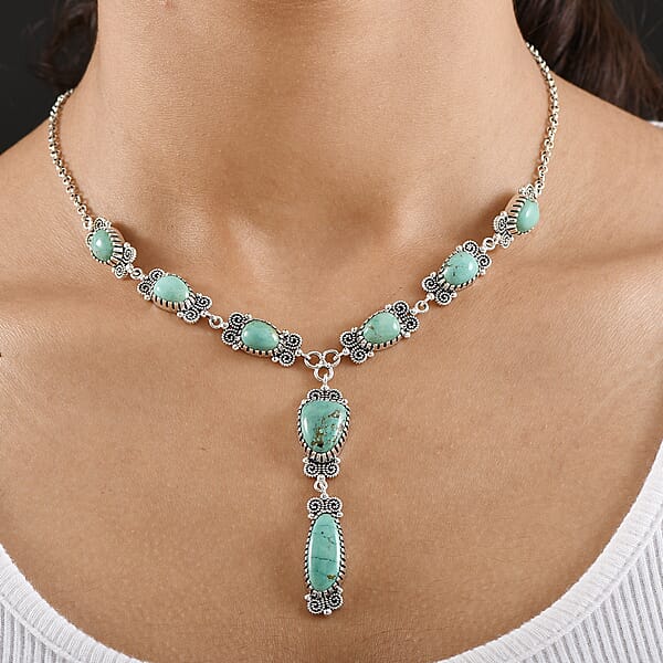 D'Joy Artisan Crafted Tahoe Nevada Turquoise 27.50 Ctw Necklace 18 Inches In Sterling Silver