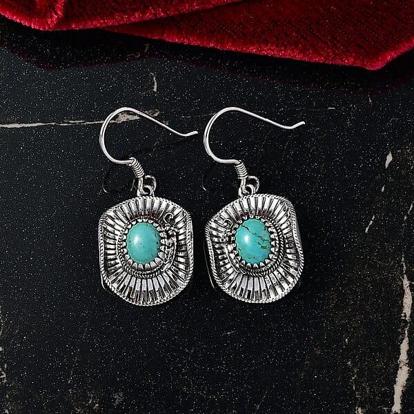 D'Joy Artisan Crafted Tahoe Nevada Turquoise 3.60 Ctw Cowboy Hat Earrings In Sterling Silver
