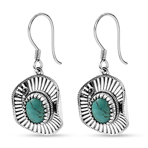 D'Joy Artisan Crafted Tahoe Nevada Turquoise 3.60 Ctw Cowboy Hat Earrings In Sterling Silver
