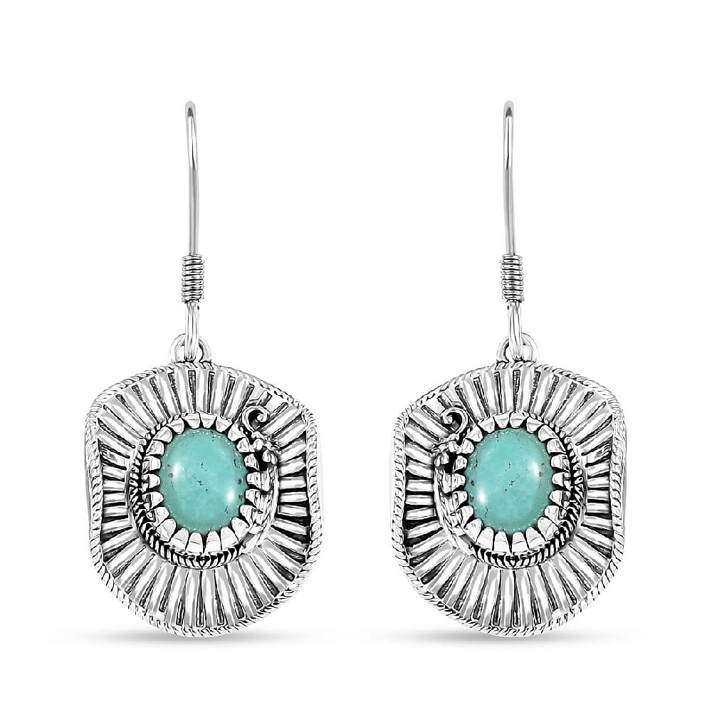 D'Joy Artisan Crafted Tahoe Nevada Turquoise 3.60 ctw Cowboy Hat Earrings in Sterling Silver