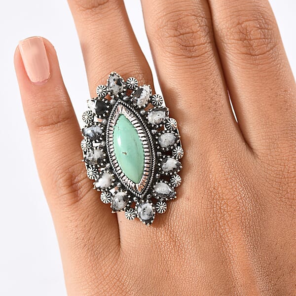 D'Joy Artisan Crafted Tahoe Nevada Turquoise White Buffalo Ring In Sterling Silver 11.80 Ctw