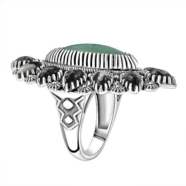 D'Joy Artisan Crafted Tahoe Nevada Turquoise White Buffalo Ring In Sterling Silver 11.80 Ctw