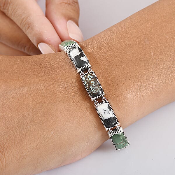 D'Joy Artisan Crafted Tahoe Nevada Turquoise White Buffalo And Blue Moon Turquoise 20.40 Ctw Bracelet In Sterling Silver (7.25 In)