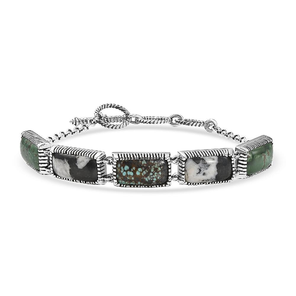 D'Joy Artisan Crafted Tahoe Nevada Turquoise White Buffalo and Blue Moon Turquoise 20.40 ctw Bracelet in Sterling Silver (7.25 In)