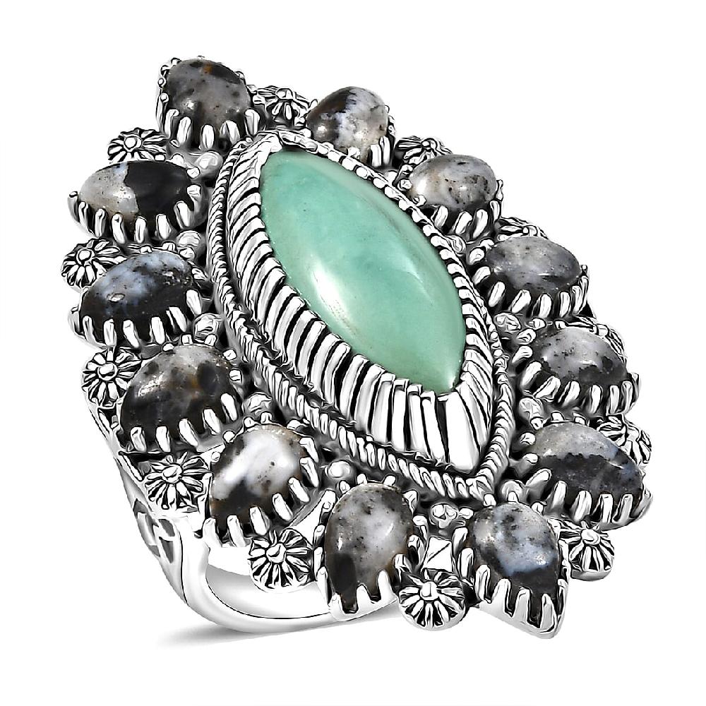 D'Joy Artisan Crafted Tahoe Nevada Turquoise White Buffalo Ring in Sterling Silver 11.80 ctw