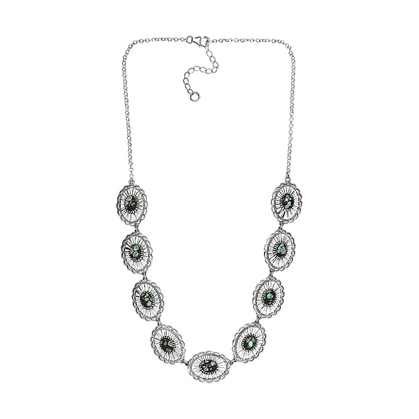 D'Joy Artisan Crafted Whispering Web Turquoise 10.75 Ctw Concho Necklace 18 Inches In Sterling Silver