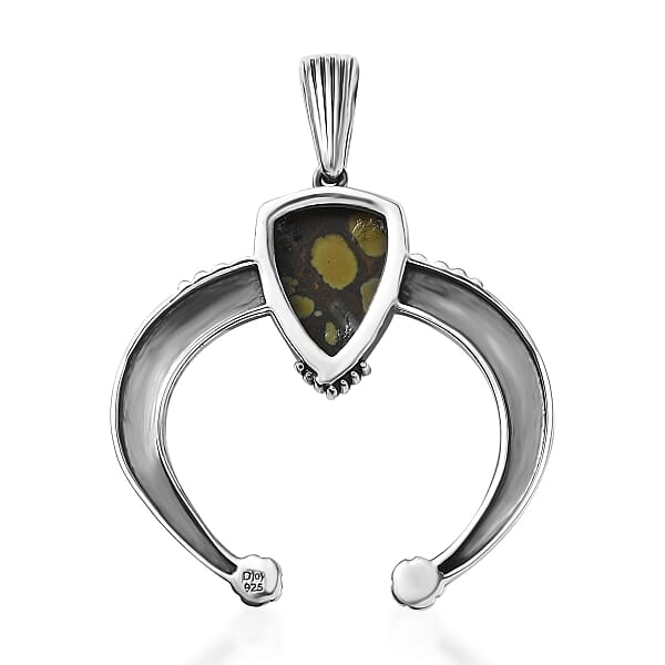 D'Joy Artisan Crafted Whispering Web Turquoise 3.70 Ctw Squash Blossom Pendant Without Chain In Sterling Silver