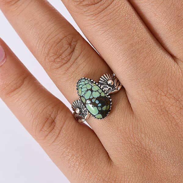 D'Joy Artisan Crafted Whispering Web Turquoise 4.10 Ctw Ring In Sterling Silver