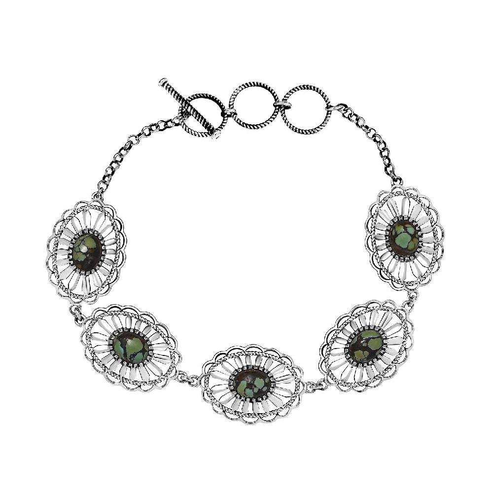 D'Joy Artisan Crafted Whispering Web Turquoise 6.10 ctw Concho Bracelet in Sterling Silver (6.50-8.0In)