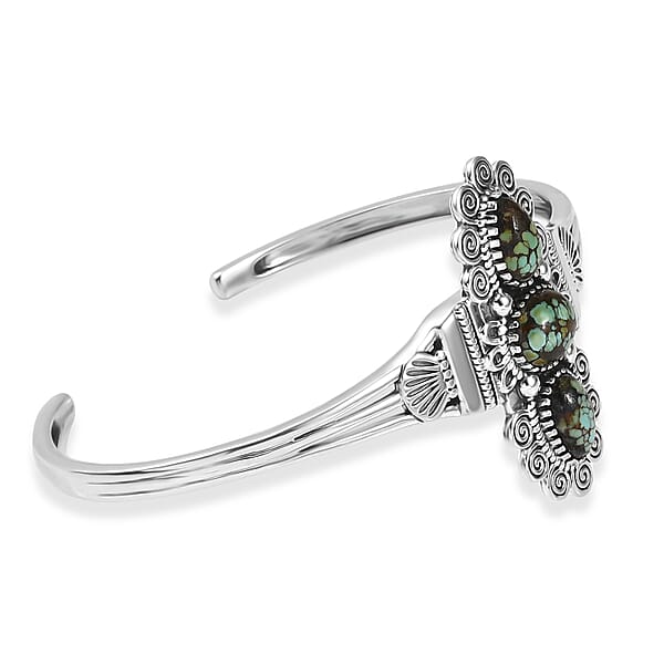 D'Joy Artisan Crafted Whispering Web Turquoise 6.50 Ctw Cuff Bracelet In Sterling Silver (7.25 In)