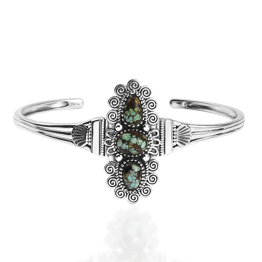 D'Joy Artisan Crafted Whispering Web Turquoise 6.50 ctw Cuff Bracelet in Sterling Silver (7.25 In)