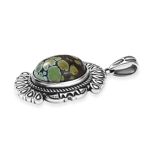 D'Joy Artisan Crafted Whispering Web Turquoise 8.60 Ctw Pendant Without Chain In Sterling Silver