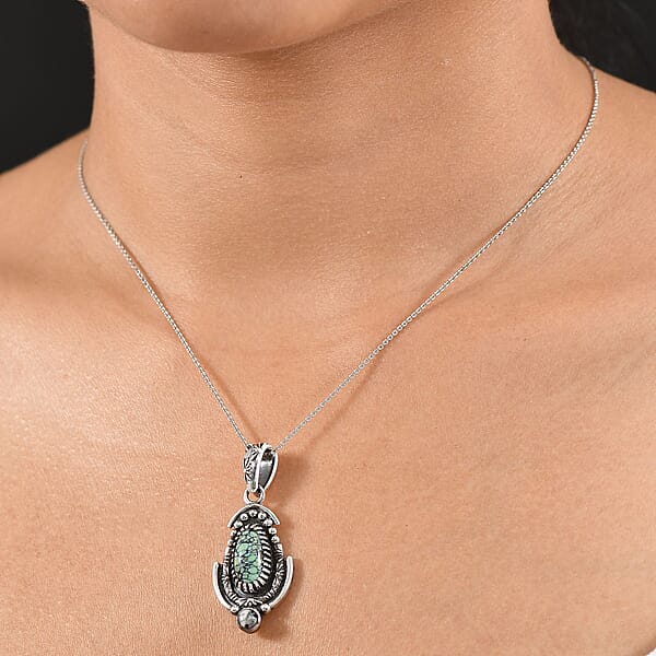 D'Joy Artisan Crafted Whispering Web Turquoise And White Buffalo 3.30 Ctw Pendant Without Chain In Sterling Silver