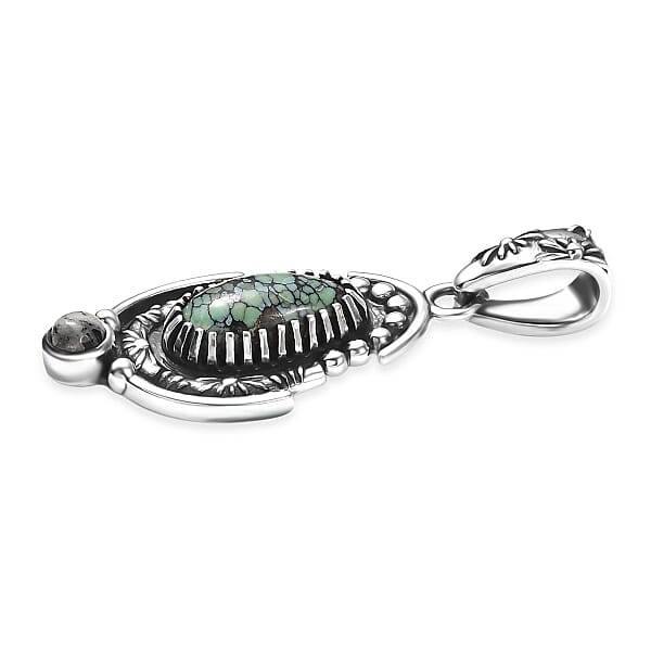 D'Joy Artisan Crafted Whispering Web Turquoise And White Buffalo 3.30 Ctw Pendant Without Chain In Sterling Silver