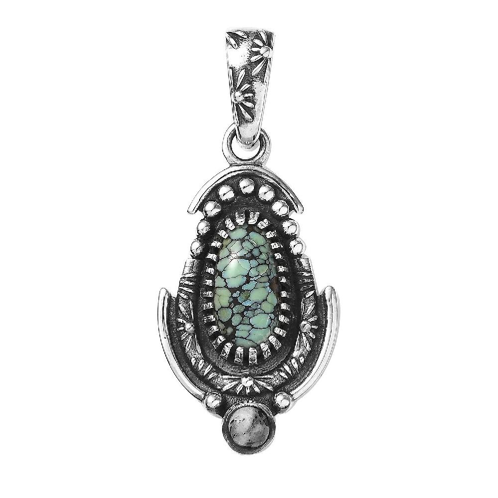 D'Joy Artisan Crafted Whispering Web Turquoise and White Buffalo 3.30 ctw Pendant without Chain in Sterling Silver