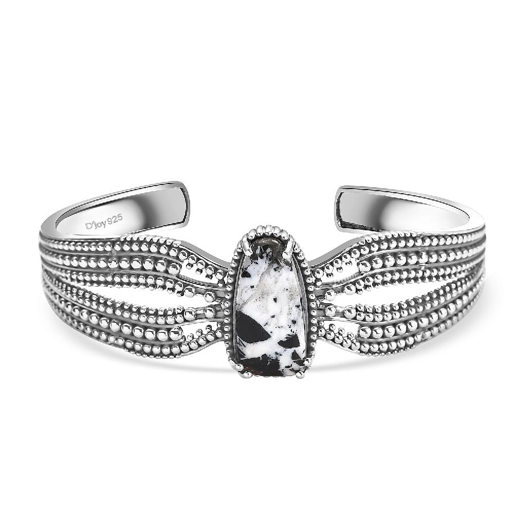D'Joy Artisan Crafted White Buffalo 14.20 ctw Cuff Bracelet in Sterling Silver (7.25 In)