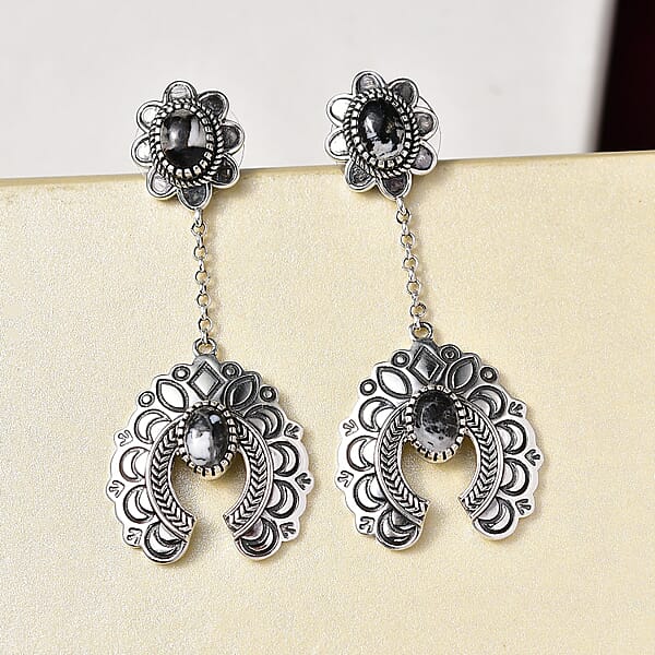 D'Joy Artisan Crafted White Buffalo 3.80 Ctw Squash Blossom Earrings In Sterling Silver