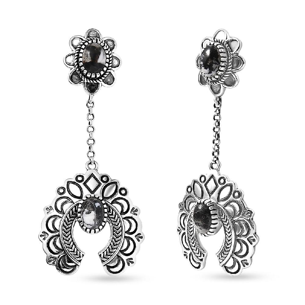 D'Joy Artisan Crafted White Buffalo 3.80 ctw Squash Blossom Earrings in Sterling Silver