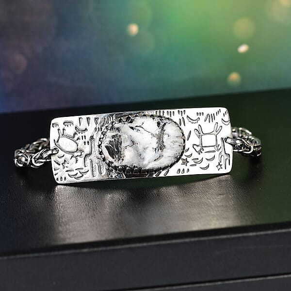 D'Joy Artisan Crafted White Buffalo 34.70 Ctw Legends Of The Desert Bracelet In Black Oxidized Sterling Silver (8.00 In)