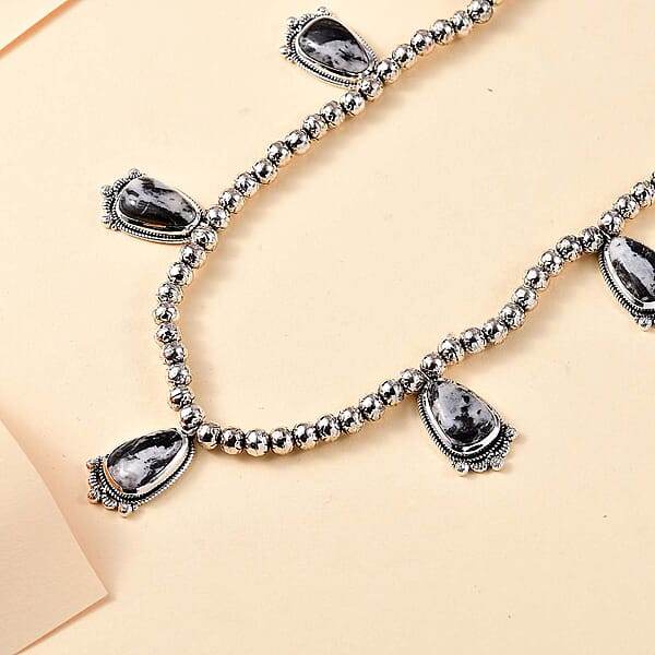 D'Joy Artisan Crafted White Buffalo 36.50 Ctw Necklace In Black Oxidized Sterling Silver 18 Inches
