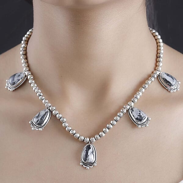 D'Joy Artisan Crafted White Buffalo 36.50 Ctw Necklace In Black Oxidized Sterling Silver 18 Inches