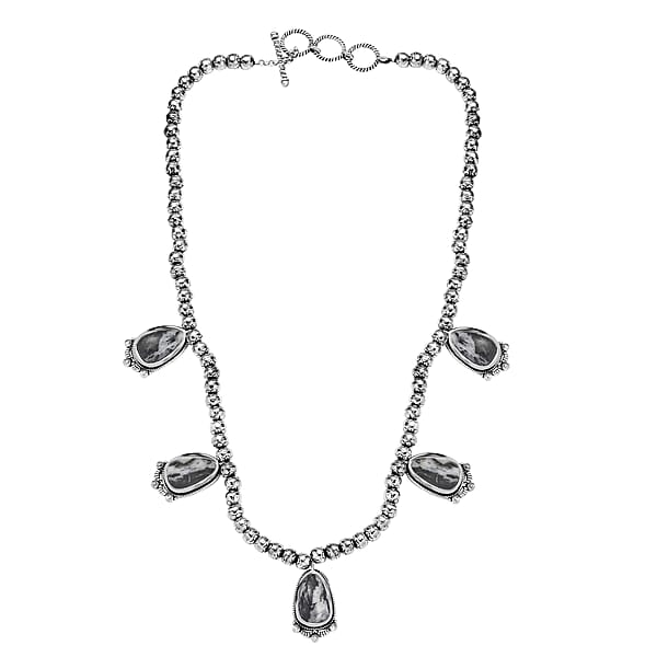 D'Joy Artisan Crafted White Buffalo 36.50 Ctw Necklace In Black Oxidized Sterling Silver 18 Inches