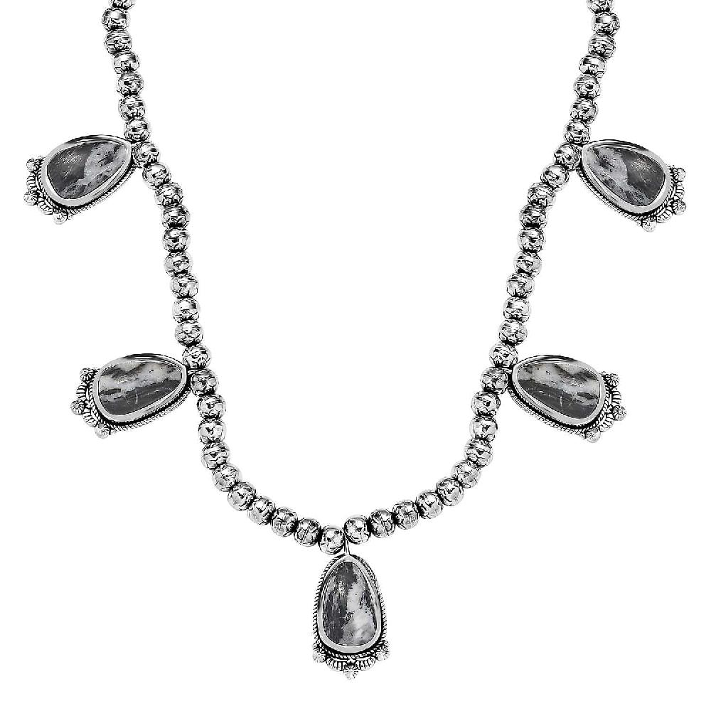 D'Joy Artisan Crafted White Buffalo 36.50 ctw Necklace in Black Oxidized Sterling Silver 18 Inches