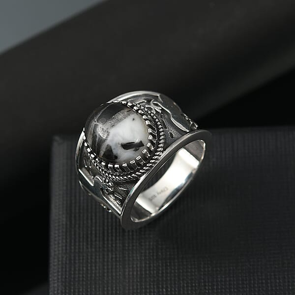 D'Joy Artisan Crafted White Buffalo 6.00 Ctw Spirit Of The Sands Ring In Sterling Silver
