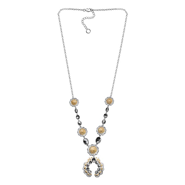 D'Joy Artisan Crafted White Buffalo 6.65 Ctw Native American Concho Necklace In 18K YG And Rhodium Over Sterling Silver 18 Inches