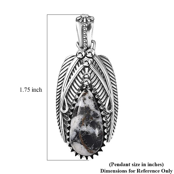 D'Joy Artisan Crafted White Buffalo 8.70 Ctw Feather Pendant Without Chain In Sterling Silver