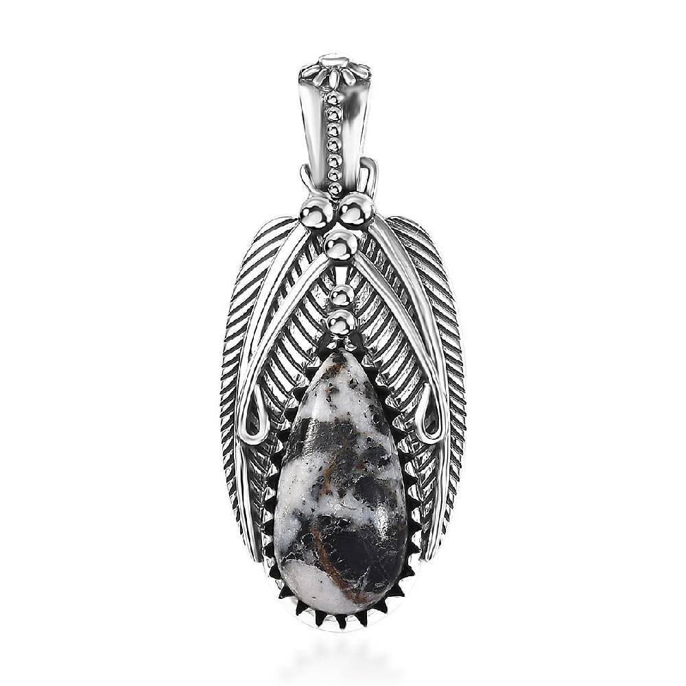 D'Joy Artisan Crafted White Buffalo 8.70 ctw Feather Pendant without Chain in Sterling Silver