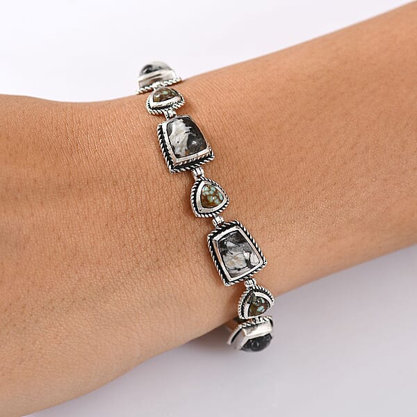 D'Joy Artisan Crafted White Buffalo And Blue Ho9rizon Turquoise 11.70 Ctw Bracelet In Sterling Silver (6.50-8.0In)