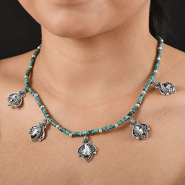 D'Joy Artisan Crafted White Buffalo And Multi Gemstone 62.30 Ctw Necklace 18-20 Inches In Sterling Silver