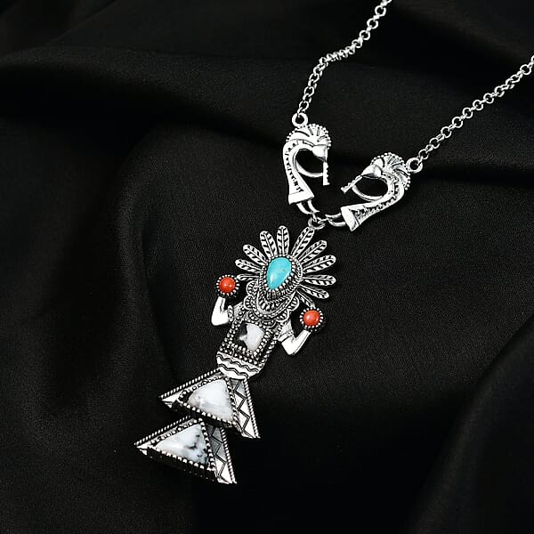 D'Joy Artisan Crafted White Buffalo Multi Gemstone Necklace In Oxidized Sterling Silver 8.90 Ctw (18-20 Inches)