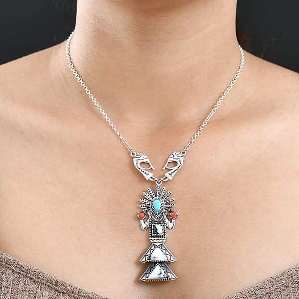 D'Joy Artisan Crafted White Buffalo Multi Gemstone Necklace In Oxidized Sterling Silver 8.90 Ctw (18-20 Inches)