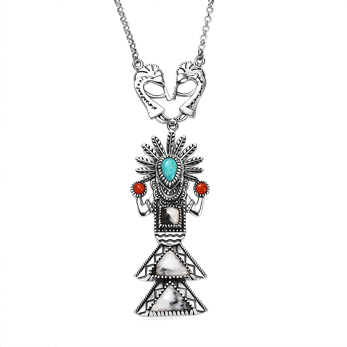 D'Joy Artisan Crafted White Buffalo Multi Gemstone Necklace in Oxidized Sterling Silver 8.90 ctw (18-20 Inches)