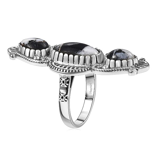 D'Joy Artisan Crafted White Buffalo Ring In Black Oxidised Sterling Silver 5.80 Ctw