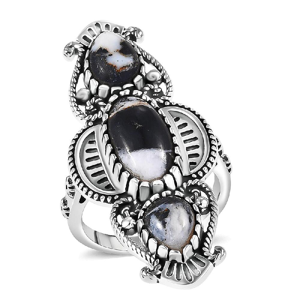 D'Joy Artisan Crafted White Buffalo Ring in Black Oxidised Sterling Silver 5.80 ctw