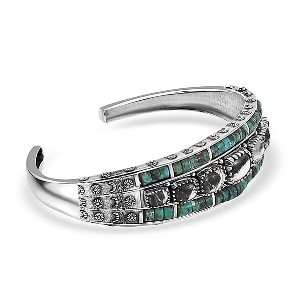 D'Joy Artisan Crafted White Buffalo Royston Turquoise Cuff Bracelet In Oxidized Sterling Silver 24.00 Ctw (7.25 Inches)