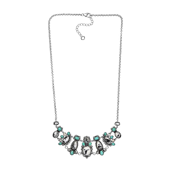 D'Joy Artisan Crafted White Buffalo Tahoe Nevada Turquoise Necklace In Oxidised Sterling Silver 21.90 Ctw (18-20 Inches)