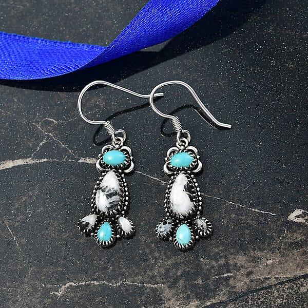 D'Joy Artisan Crafted White Buffalo Tahoe Nevada Turquoise Earrings In Oxidised Sterling Silver 6.50 Ctw