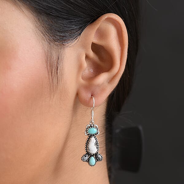 D'Joy Artisan Crafted White Buffalo Tahoe Nevada Turquoise Earrings In Oxidised Sterling Silver 6.50 Ctw