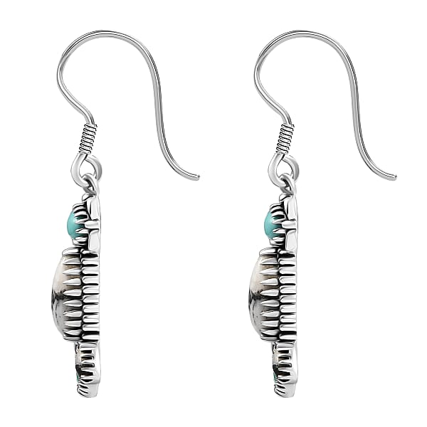 D'Joy Artisan Crafted White Buffalo Tahoe Nevada Turquoise Earrings In Oxidised Sterling Silver 6.50 Ctw