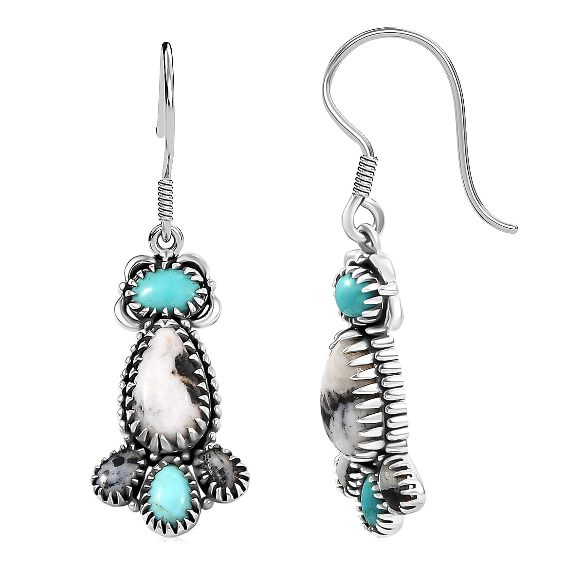 D'Joy Artisan Crafted White Buffalo Tahoe Nevada Turquoise Earrings in Oxidised Sterling Silver 6.50 ctw