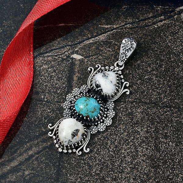 D'Joy Artisan Crafted White Buffalo Tahoe Nevada Turquoise Pendant Without Chain In Sterling Silver 8.90 Ctw